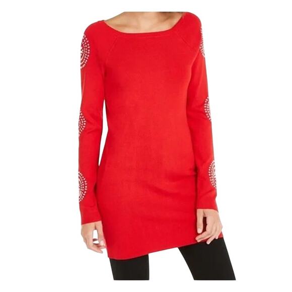 INC International Concepts Rhinestone Tunic Sweater in Red – NWT Size 1X - Picture 2 of 6